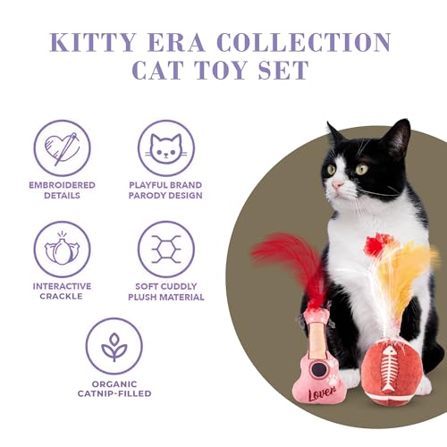 Haute Diggity Kitty Era Collection Set, Plush Cat Toys Catnip Filled with Interactive Crackle Sound, Safe & Durable Toys for Cat & Kitten, 2 Pcs - style: Kitty Guitar + Plush Football