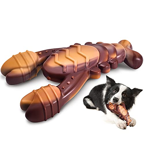 PETSTA Indestructible Dog Toys for Aggressive Chewers, Extreme Tough Dog Toys for Large Dogs, Real Beef Flavored, Dog Bone for Medium/Large Dogs Breed - color: Lobster