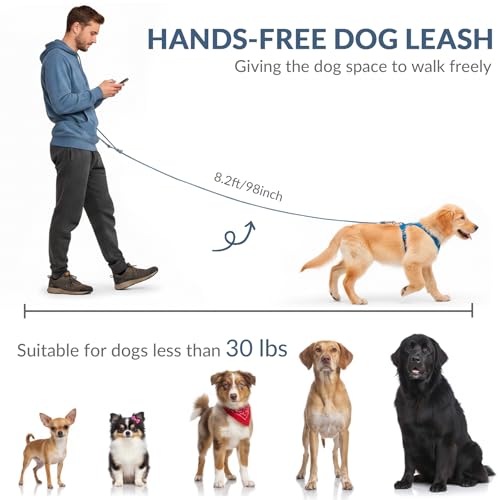 8.2ft Hands Free Dog Leash,Versatile Waist & Crossbody Lead for Medium Dogs,Waterproof & Adjustable for Running Jogging Walking, 360° Swivel Metal Buckle (Blue) - color: Blue