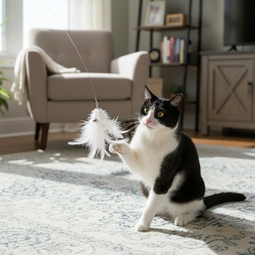 Tucnoeu Replacement Strings for Cat Wand Toy - 5pcs Durable Nylon Strings with Lobster Clasps for All Lures, Cat Stick - 22in Long, Universal Fit