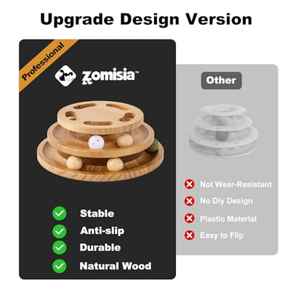 ZOMISIA Cat Ball Track Toy with Puzzle Top, Extra Large Wooden Cat Toys for Indoor Cats with Spinning Balls, Interactive Cat Ball Tower for Kitten Exercise Mental Physical - size: Extra Large Size