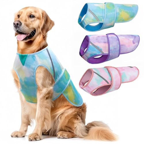 KYEESE Dog Cooling Vest, Lightweight Dog Cooler Jacket, 3D Breathable Mesh Pet Cooling Shirts for Summer with Reflective Stripe, Sun Protection Pet T Shirt for Beach, Hiking, Walking, Blue, 3XL - color: Blue, size: XXX-Large(65-85lbs)