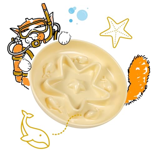 Cat Slow Feeder Bowl – Whisker Friendly Melamine Puzzle Feeding Bowl for Slow Eating – Wet & Dry Food – Dishwasher Safe, Lightweight, Non-Slip (Buttercream, 6.3'') - color: Buttercream, size: 1 Count (Pack of 1)