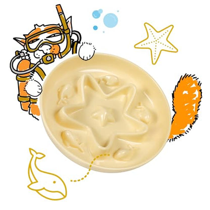 Cat Slow Feeder Bowl – Whisker Friendly Melamine Puzzle Feeding Bowl for Slow Eating – Wet & Dry Food – Dishwasher Safe, Lightweight, Non-Slip (Buttercream, 6.3'') - color: Buttercream, size: 1 Count (Pack of 1)