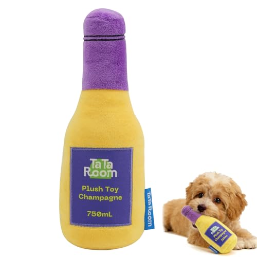 Champagne Bottle Squeaky Crinkle Dog Toy - Interactive Plush Chew Toys for Puppy Teething, Small Dogs, Aggressive Chewers and Keeping Busy - color: Yellow - Champagne Bottle