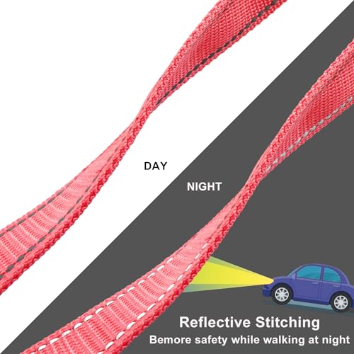 Jiozermi 10ft Dog Leash with 3 Handles, Heavy Duty Dog Lead with Padded Traffic Handle, Reflective Stitching Large Leash for Running Walking Training(Red) - color: Red