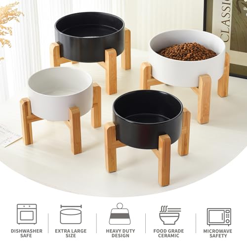 8'' Ceramic Raised Dog Bowl - 70Oz Dog Food & Water Bowl with Elevated Non-Slip Bamboo Stand, Dishwasher & Microwave Safe, Anti Vomiting Heavy Duty Pet Bowl for Medium and Large Dogs, Black - color: 1 x Bowl + Stand - Black, size: 8 inch