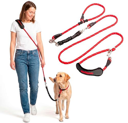 SparklyPets - Bungee Rope Handsfree Leash for 1 Dog - Demovable Slip Lead - Waist or Hip Belt Leash for Dog Walking, Running, Carnicross - Medium & Large Breeds - color: Red