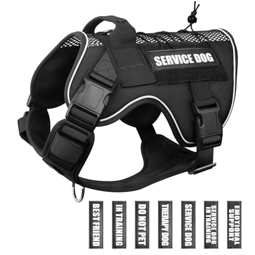WINSEE Service Dog in Training Mesh Harness with 10 Pet Patches, Soft Air Mesh Breathable Tactical Dog Molle Vest, Reflective Military Pet Vest for Walking Hiking for Large Dogs - color: Black, size: X-Large