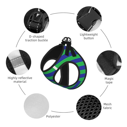 Green and Blue Stripes Dog Harness and Leash Set, No Pull Reflective Adjustable Soft Mesh Padded Pet Vest with Safety Buckle for Small Medium Dogs and Cats Medium - color: Green And Blue Stripes, size: Medium