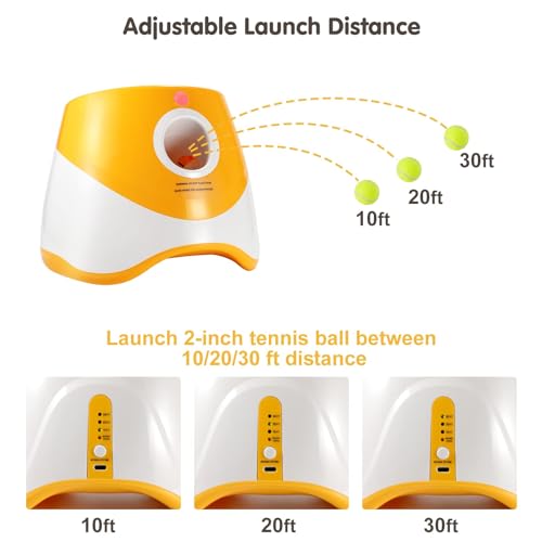 MEKAPLE Automatic Dog Ball Launcher, Dog Ball Thrower with 15 Mini Tennis Balls Sizing 2 Inch and Mesh Bag, Interactive Dogs Toys Tennis Balls Launcher for Small Dogs with 3 Distance Settings - color: Orange