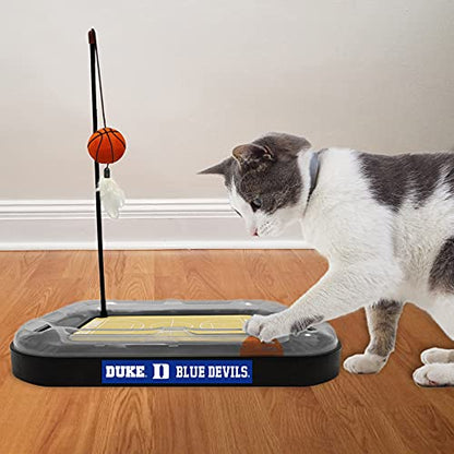 CATS SCRATCHER NCAA Duke University Basketball Court CAT Scratcher Toy with Catnip Filled Plush Basketball Toy & Feather Cat Toy Hanging, with Jingle Bell Interactive Ball Cat Chasing 5-in-1 Kitty Toy - color: Duke University