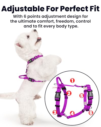 Non Restrictive No Pull Dog Harness, Neck Buckle Desgin, Lightweight Easy Walk Freedom Harness, Keep Balance, Sewn-in Instructions Labels for Easy Use, Small Dogs Chest(17-23inches) Purple - color: Purple, size: S