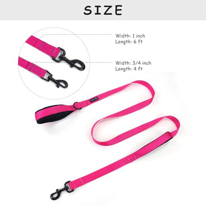 Wagtime Club Double Handle Dog Leash, 6ft Long Heavy Duty Dog Leash with Paded Traffic Handles for Extral Control and Training, Dual Handles Leads, Large Medium Small Dogs (Reflective Lively Pink) - color: Reflective Lively Pink