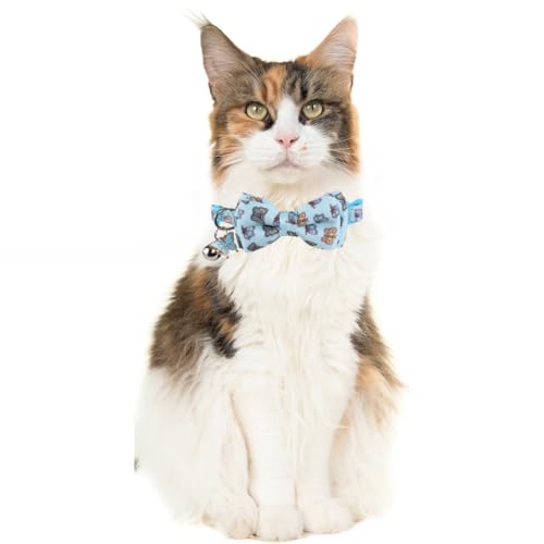 Cat Collar Breakaway with Cute Bow Tie Bandana and Bell Accessories Butterfly for Kitty Adjustable Safety - color: butterfly