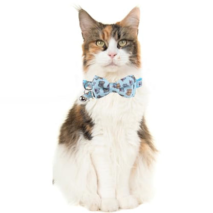 Cat Collar Breakaway with Cute Bow Tie Bandana and Bell Accessories Butterfly for Kitty Adjustable Safety - color: butterfly