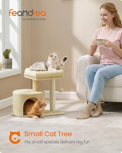 Feandrea Cat Tree, Small Cat Tower with Sisal Scratching Post, Plush Condo with Padded Perch, for Small Spaces, Kittens, Sand Beige UPCT050LF01 - color: Sand Beige
