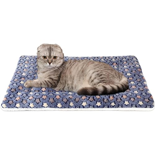 Mora Pets Cat Bed Dog Crate Pad Ultra Soft Pet Bed with Cute Star Print Washable Crate Mat for Small Dogs and Indoor Cats Reversible Fleece Kennel Pad Cat Carrier Mat 14 x 17.5 inch Dark Blue - color: Dark Blue, size: 18-Inch