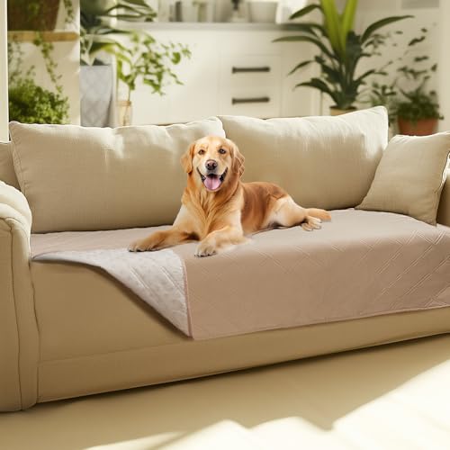 Luciphia 100% Waterproof Couch Cover Blanket for Dogs Anti-Slip Pet Couch Protector Sofa Mat Puppy Cat with Non-Slip Bottom, Beige, 30x70 Inch - color: Beige+white, size: 30" x70"