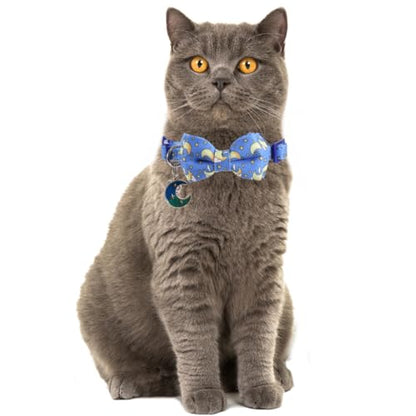 Lamphyface Cat Collar Breakaway with Cute Bow Tie Bandana and Bell Moon Accessories for Kitty Adjustable Safety - color: moon