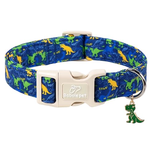 Dinosaur Dog Collar, Cute Boy Dog Collars for Puppy Small Dogs - Blue Multicolor Dino Cotton Male Dogs Collar, Soft Adjustable Daily Pet Collars with Quick Release Buckle XS - color: Blue Dino, size: XS