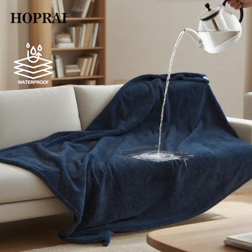 Dog Blanket, Waterproof Reversible Sherpa Fleece Throw Blanket, Furniture Cover for Bed, Couch, Sofa Protection from Liquid Pee and Pet Fur of Puppy, Cat (Navy Blue S28*39inches) - color: Navy Blue, size: 28*39