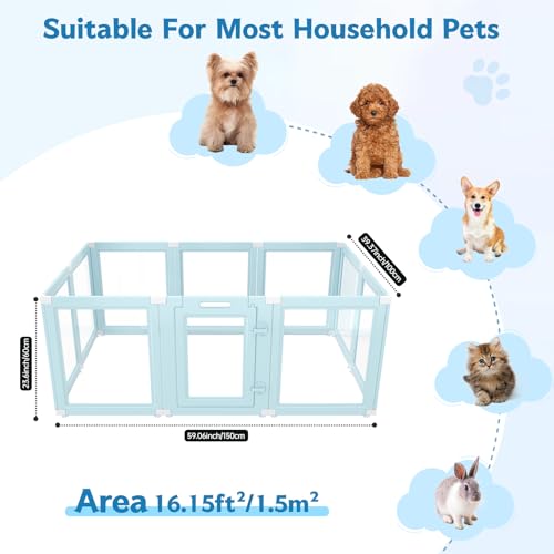 DIY Clear Acrylic Dog Playpen Indoor, Transparent Easy Cleansing Puppy Fence with Suction Cup, Easy-Assemble Indoor Whelping Crate for Small Puppies (23.6" H, 10PCS), Blue - color: Blue, style: 10PCS