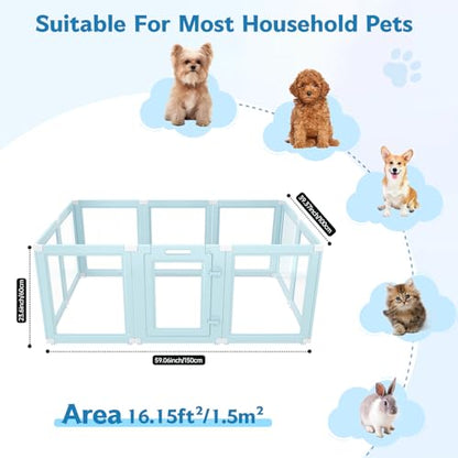 DIY Clear Acrylic Dog Playpen Indoor, Transparent Easy Cleansing Puppy Fence with Suction Cup, Easy-Assemble Indoor Whelping Crate for Small Puppies (23.6" H, 10PCS), Blue - color: Blue, style: 10PCS