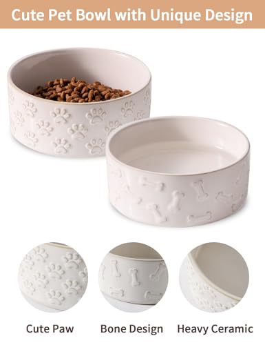 UBEE Small Dog Bowls Set of 2, 5.1 inch Ceramic Dog Dish Food Bowl, Pet Food Water Dish Feeding for Small Dogs and Large Cat, Paw Pattern, 5.1 in-Small, White - size: 5.1 in-Small