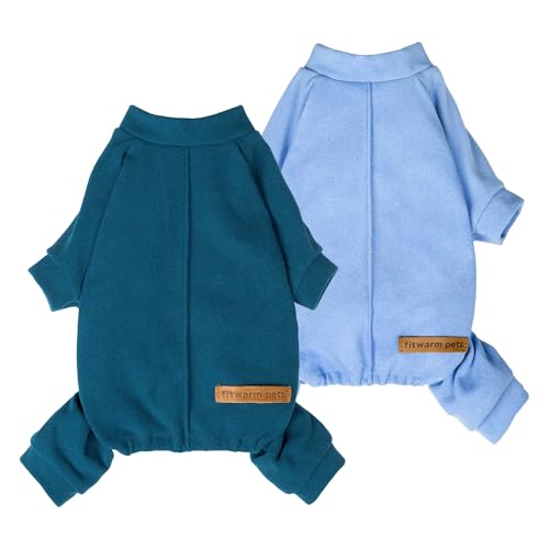 Fitwarm 2 Pack Lightweight Fleece Dog Pajamas, Warm Winter Dog Clothes for Small Dogs Boy Girl, Fuzzy Pet Onesie with Feet, Light Sky Blue, Turquoise, Large - color: LightSkyBlue, size: Large