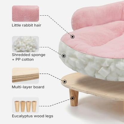 Veehoo Elevated Dog Couch Bed, Cute Dog Sofa Bed for Small Medium Dogs, Raised Dog Bed with Washable Cover and Sturdy Wood Legs, Modern Indoor Pet & Puppy Beds with Frame and Soft Cushion, Light Pink