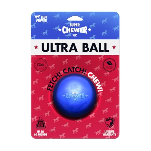 Tuff Pupper SuperChewer Tough Dog Ball Toy | Lifetime Replacement | Strong Natural Rubber | Great Dog Fetch Toy | Chew Toys for Dogs | Ultra Durable Chew Toys for Aggressive Chewers | for All Breeds - size: Medium - 2.5 Inch / 8 oz
