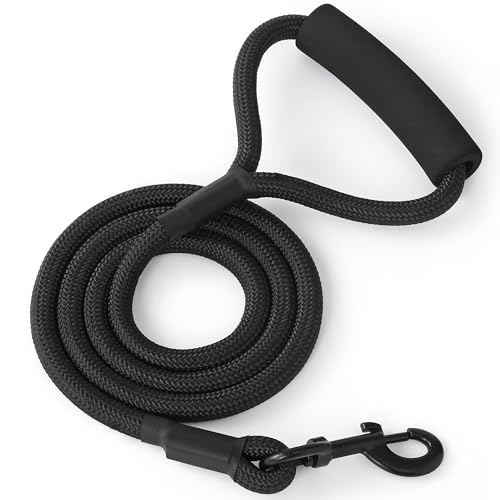 Mile High Life Dog Leash with Comfortable Padded Handle, Black Nylon Rope Leash, Heavy Duty 5 Feet Dog Leashes (Black) - color: Nylon Rope - Black, size: 5 Feet