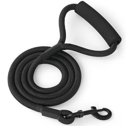 Mile High Life Dog Leash with Comfortable Padded Handle, Black Nylon Rope Leash, Heavy Duty 5 Feet Dog Leashes (Black) - color: Nylon Rope - Black, size: 5 Feet