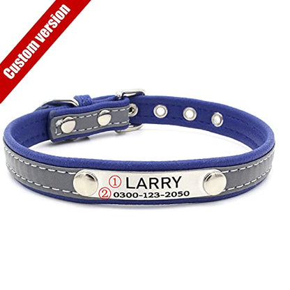 Custom Personalized Reflective Cat Dog Collar and Leash Set with Engraved Name Plate Blue Puppy Kitty Dog Cat Collar and 4 FT Leash Set for Small Medium Large Girl Boy Dogs Cats - color: Blue, size: XXL (16.5-20.5in)