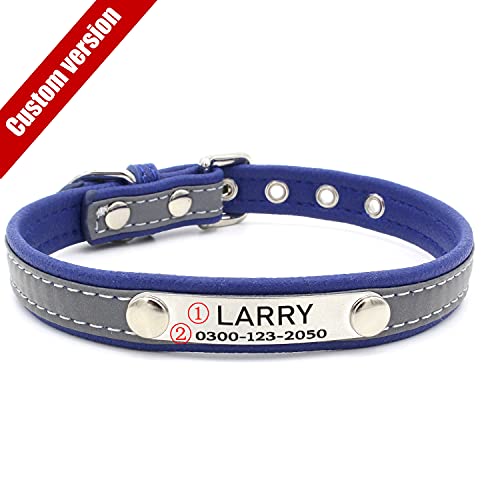 Custom Personalized Reflective Cat Dog Collar and Leash Set with Engraved Name Plate Blue Puppy Kitty Dog Cat Collar and 4 FT Leash Set for Small Medium Large Girl Boy Dogs Cats - color: Blue, size: M (10.2-13.4in)