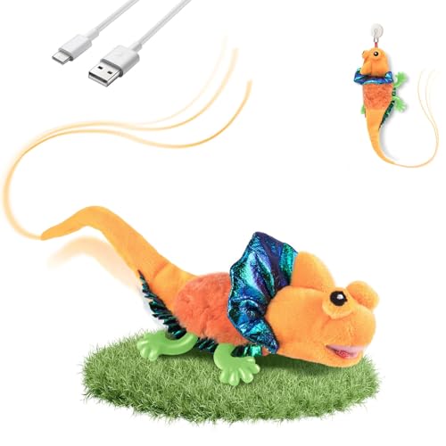 Migipaws Cat Toys, Touch Activated Flapping Chirping Lizard Kitten Toy with Catnip for Indoor Cats Kicker, Rechargeable (Orange) - color: Orange