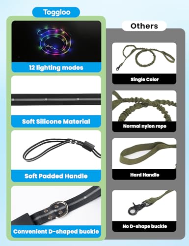 Waterproof LED Dog Leash + Collar,11Flashing Modes, Glow Collar for Dogs Set, Super Bright Reflective Leash for Small, Medium & Large Dogs USB-C Rechargeable, Light Up Dog Leash - 5FT