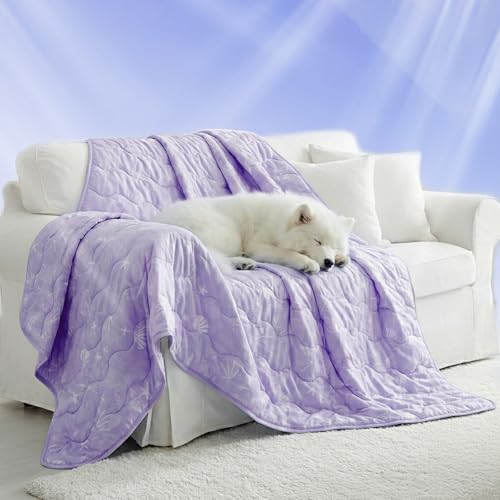 NWK Dog Cooling Blanket, Q-Max>0.345, Ice Silk Cool to Touch Material, Reversible Breathable Bed Cover, Furniture Protector Couch Sofa for Summer, Machine Washable (Lavender, 60'' X 80'') - color: Lavender, size: XL (60''x 80'')