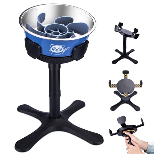 Elevated Slow Feeder Dog Bowl Adjustable Stand,Tilted ABS Base,Fits 5.5-9.5" Bowls, Anti-Spill & Non-Slip, Heavy Duty for Med/Large Dogs(with Stainless Steel Bowls 1 Pack) - size: A - Slow Feeder Insert 1