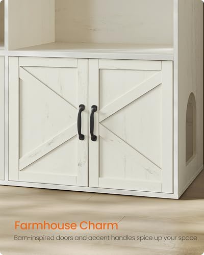Feandrea Litter Box Enclosure for 2 Cats, Hidden Litter Box Furniture with Storage Cabinet, Double Room, Farmhouse Indoor Cat House Washroom, Honey Brown and Rustic White UPCL032WJ03 - color: Honey Brown + Rustic White, style: Farmhouse