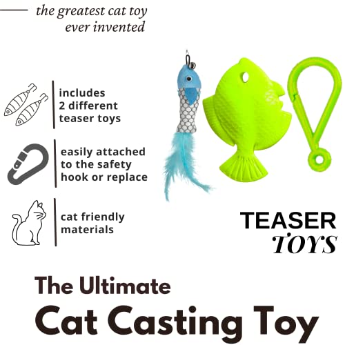 Kid Casters Cat Caster Fishing Pole Toy for Cats – Tangle-Free 29" Casting Rod, Up to 80 ft of Line – Includes 1 Soft Toy + 2 Plastic Fish – Compact, Easy to Store, Cat Camo