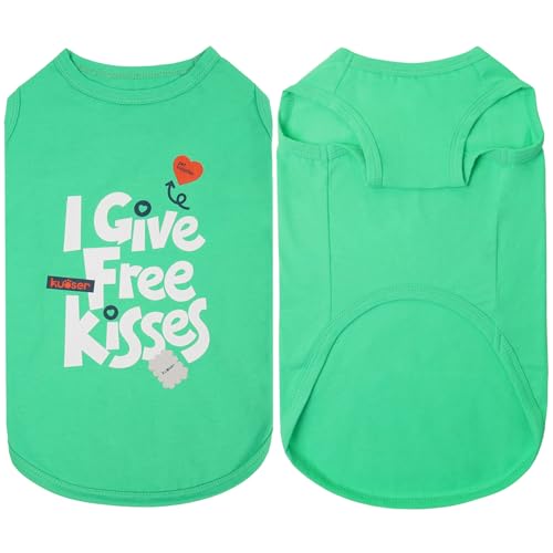 Kuoser Dog Shirt, Printed Dogs T-Shirt Soft Breathable Dog Shirts, Cute Doggy Sweatshirt for Small Medium Large Girls Boys, Pet Funny Clothes Tank Top Sleeveless Dogs Vest, Green M - color: Green, size: Medium (Chest: 18.5")