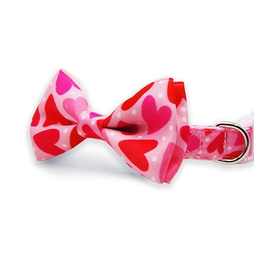 Valentine Dog Collar with Bow Tie, Holiday Quick-Release Red and Pink Heart with White Polka Dots Pattern for Small Medium Large Pets Puppies - color: Valentine Pink Heart, size: Small-(11"-17") Neck * 5/8" Wide