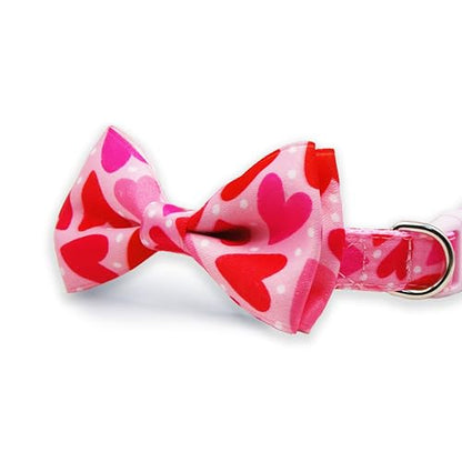 Valentine Dog Collar with Bow Tie, Holiday Quick-Release Red and Pink Heart with White Polka Dots Pattern for Small Medium Large Pets Puppies - color: Valentine Pink Heart, size: Small-(11"-17") Neck * 5/8" Wide