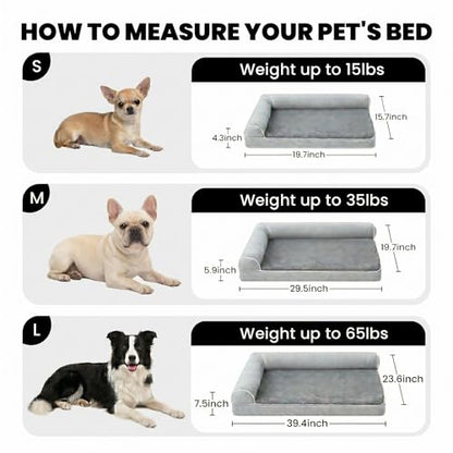 Orthopedic Dog Bed for Large Dogs 40 x 24Inch, L Shaped Memory Foam Pet Bed with Sides, Comfortable Dog Couch with Removable Washable Arctic Velvet Cover & Non-Slip Bottom, Gray - size: 39.4" L x 23.7" W x 7.5" H--With sides