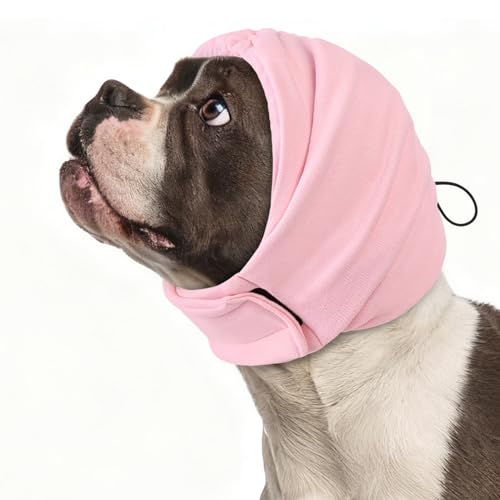 Dog Calming Hoodie, Soft & Adjustable No Shake Ear Wrap for Dogs Hematoma, Noise Protection Dog Head Muffs, Anxiety Relief Ear Cover for Dogs for Fireworks, Separation, Drying, Thunder - color: Pink, size: Small