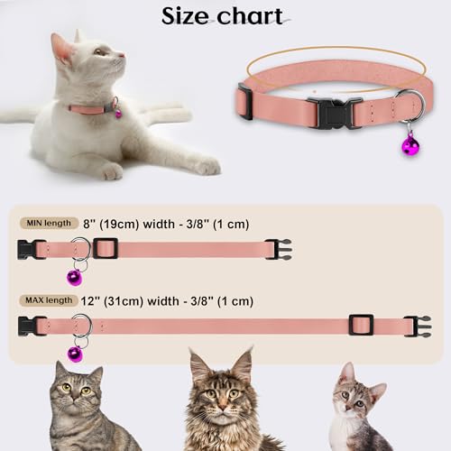 Breakaway Cat Collar with Bell - Leather Adjustable Kitten Collars with Safety Quick Release Buckle - Soft Small Pet Collars for Girl & Boy Cats (Rose) - color: Rose