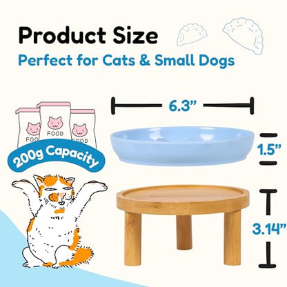 Slow Feeder Bowl, 6.3″ Elevated Cat Bowl with Stand, Melamine Wide Shallow Food Bowl, Whisker-Friendly Raised Plate, Wet Food Feeder for Slow Eating (Blue) - color: Blue, size: 1 Pack with Stand - 6.3''W x 1.5''H