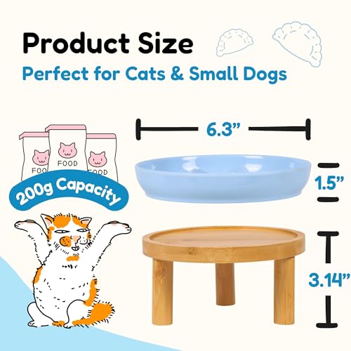 Slow Feeder Bowl, 6.3″ Elevated Cat Bowl with Stand, Melamine Wide Shallow Food Bowl, Whisker-Friendly Raised Plate, Wet Food Feeder for Slow Eating (Blue) - color: Blue, size: 1 Pack with Stand - 6.3''W x 1.5''H